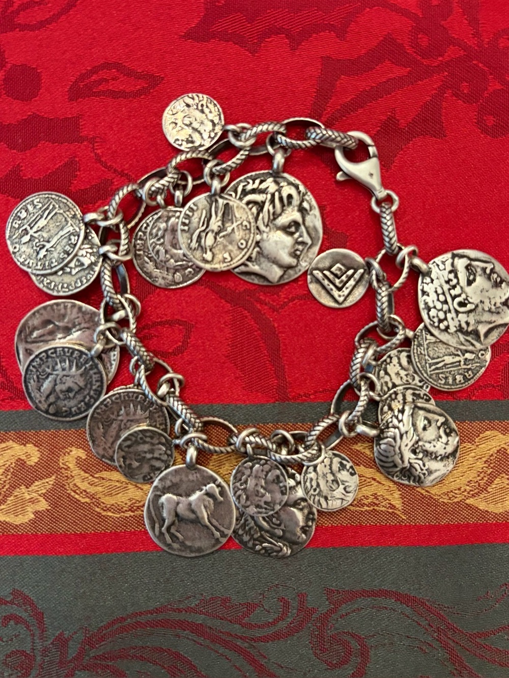 Rare Vintage Silpada Sterling Silver Roman Coin Cha-Cha Bracelet B1624